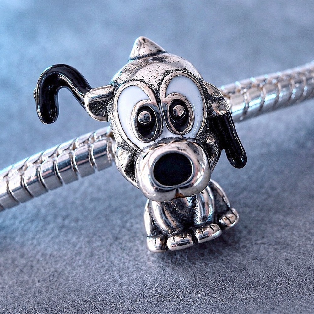Disney Pluto Dog Sterling Silver S925 Enamel Charm fits PANDORA